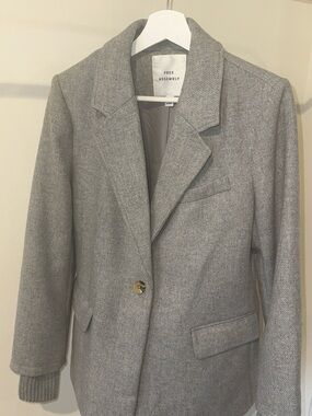Free Assembly Women's Gray Herringbone Blazer Lined Single-Breasted M (8-10)
